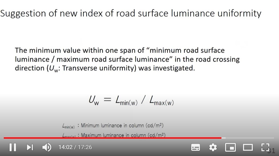 Study of calculation of road surface luminance for new pavement in Japan. Presentation by T. Ohtani San, NEXCO RI
